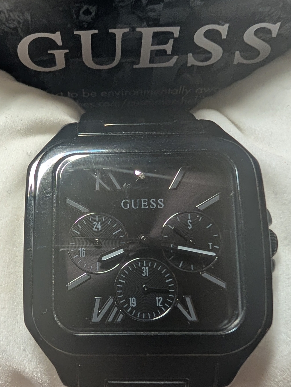 Guess Black Men's Square Stainless Steel Watch